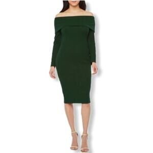 Premier Amour Dress Green Off the Shoulder Long Sleeve Bodycon Knee Length 12